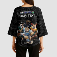 Custom Rugby Southern Hemisphere Kimono Sleeve Blouse Argentina AUNZ South Africa Mascot Black - Wonder Print Shop