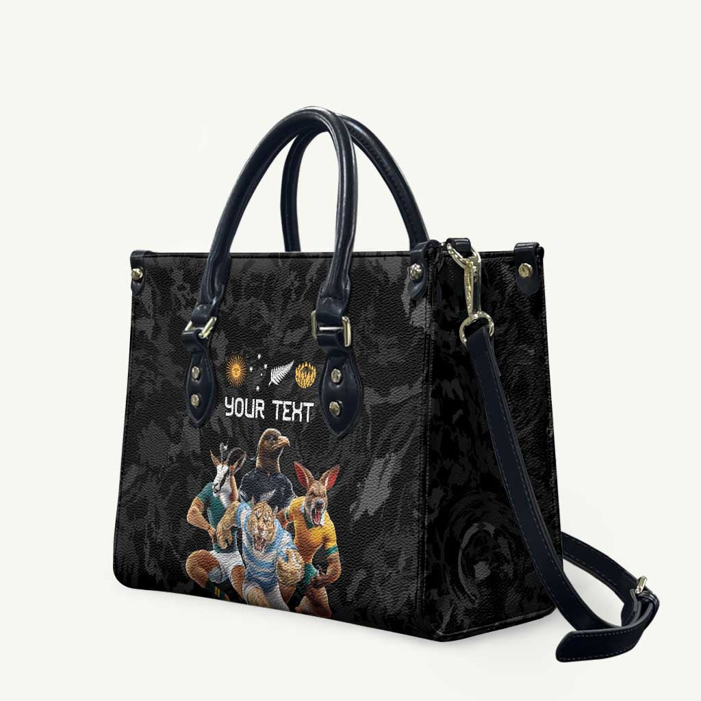 Custom Rugby Southern Hemisphere Leather Bag Argentina AUNZ South Africa Mascot Black - Wonder Print Shop