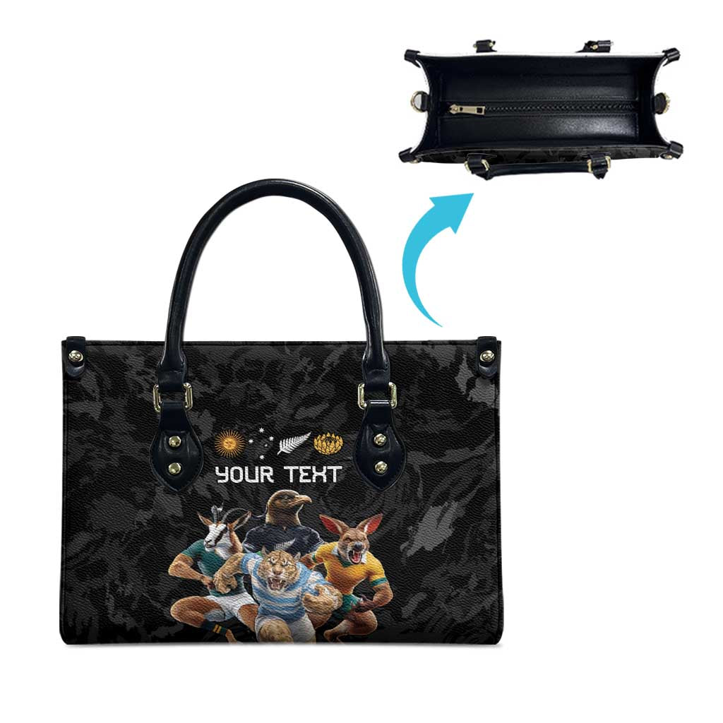Custom Rugby Southern Hemisphere Leather Bag Argentina AUNZ South Africa Mascot Black - Wonder Print Shop