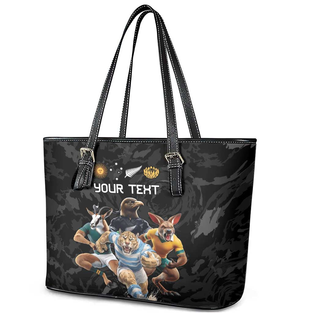 Custom Rugby Southern Hemisphere Leather Tote Bag Argentina AUNZ South Africa Mascot Black - Wonder Print Shop