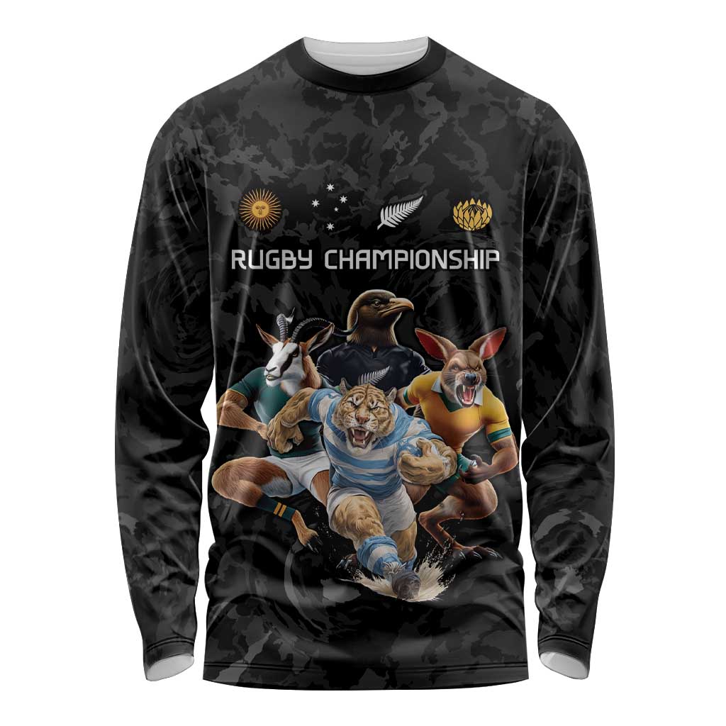 Custom Rugby Southern Hemisphere Long Sleeve Shirt Argentina AUNZ South Africa Mascot Black - Wonder Print Shop