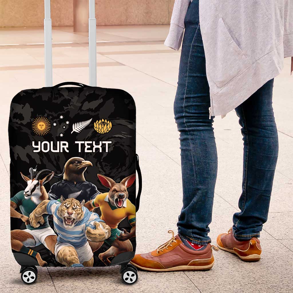 Custom Rugby Southern Hemisphere Luggage Cover Argentina AUNZ South Africa Mascot Black - Wonder Print Shop
