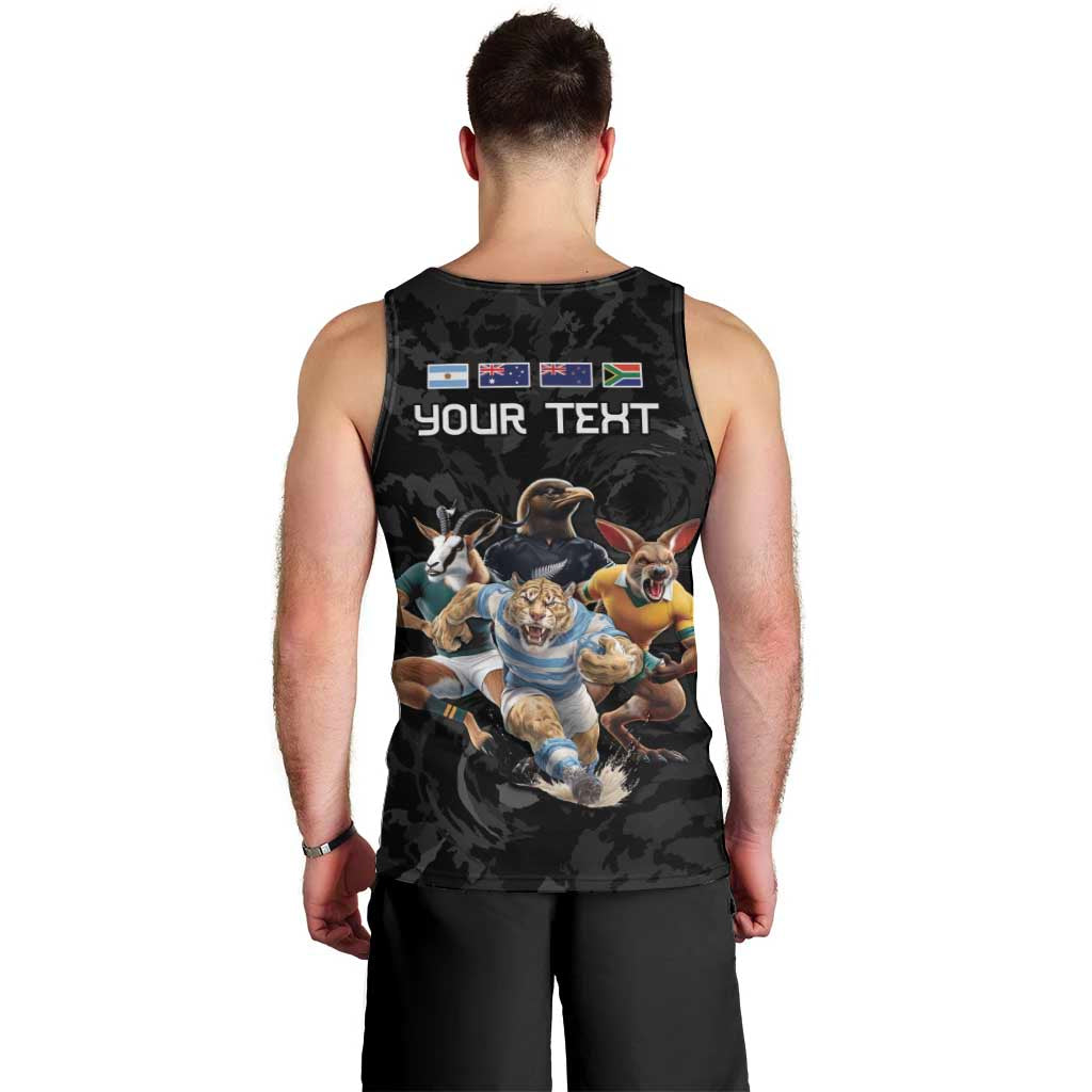 Custom Rugby Southern Hemisphere Men Tank Top Argentina AUNZ South Africa Mascot Black - Wonder Print Shop