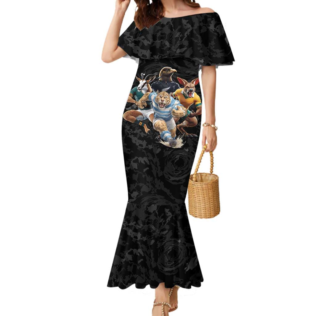 Custom Rugby Southern Hemisphere Mermaid Dress Argentina AUNZ South Africa Mascot Black - Wonder Print Shop
