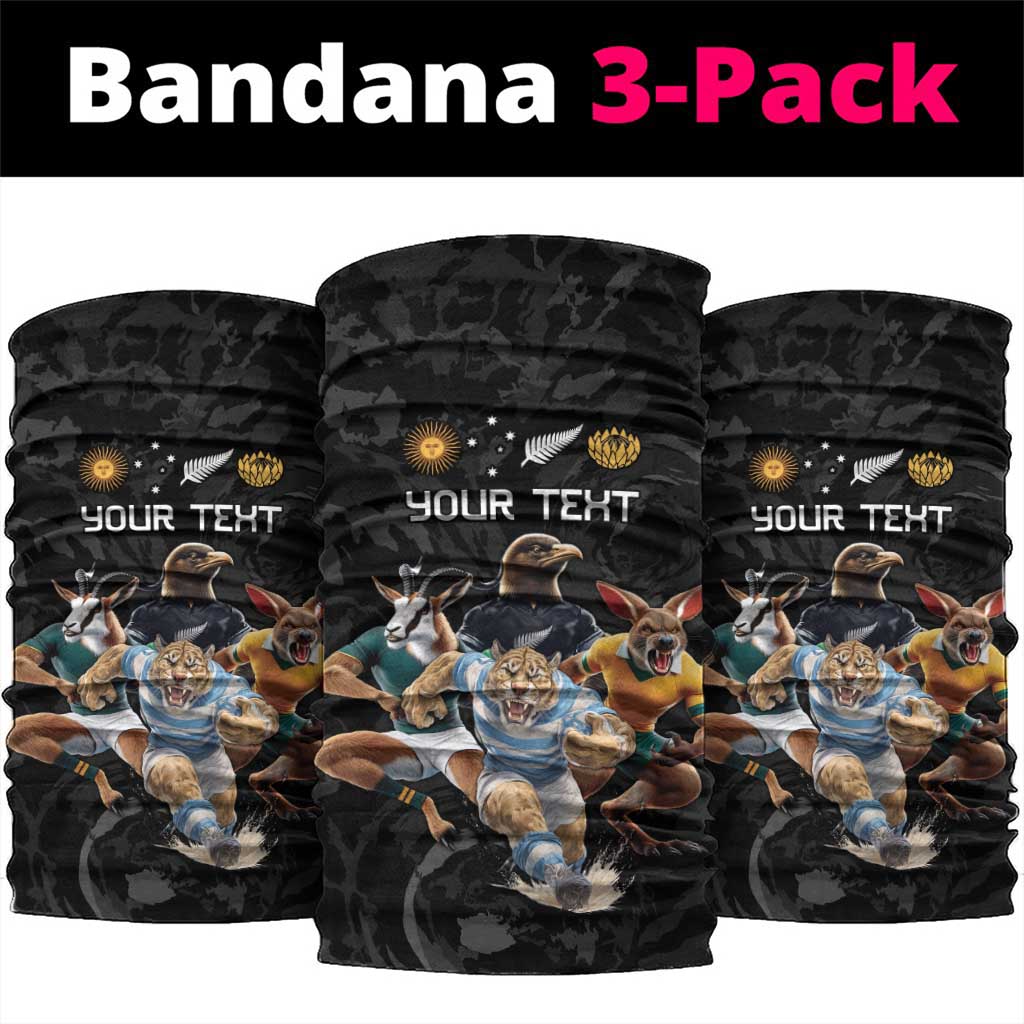Custom Rugby Southern Hemisphere Neck Gaiter Argentina AUNZ South Africa Mascot Black - Wonder Print Shop