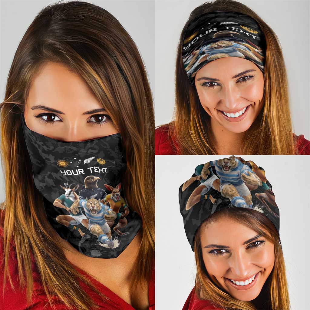Custom Rugby Southern Hemisphere Neck Gaiter Argentina AUNZ South Africa Mascot Black - Wonder Print Shop