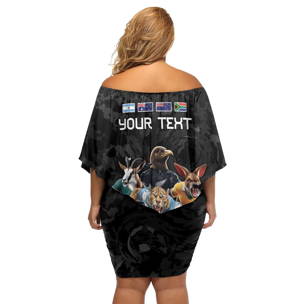 Custom Rugby Southern Hemisphere Off Shoulder Short Dress Argentina AUNZ South Africa Mascot Black - Wonder Print Shop