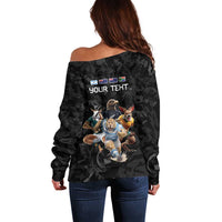 Custom Rugby Southern Hemisphere Off Shoulder Sweater Argentina AUNZ South Africa Mascot Black - Wonder Print Shop