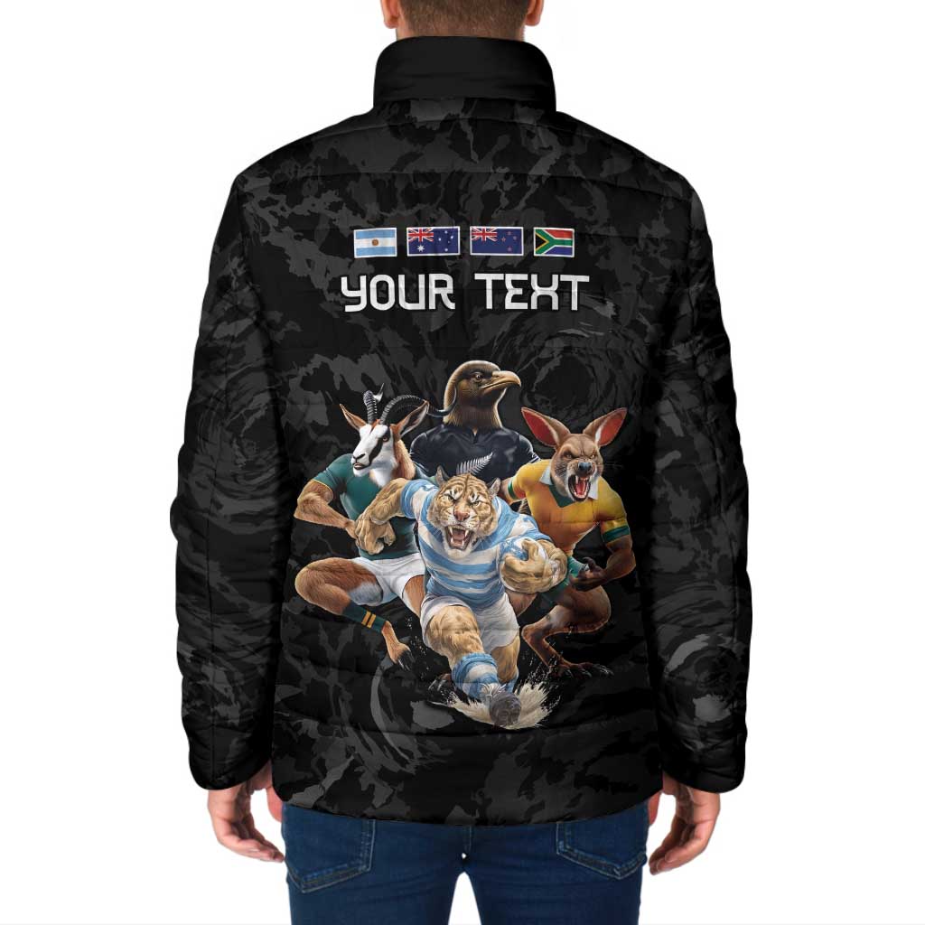 Custom Rugby Southern Hemisphere Padded Jacket Argentina AUNZ South Africa Mascot Black - Wonder Print Shop