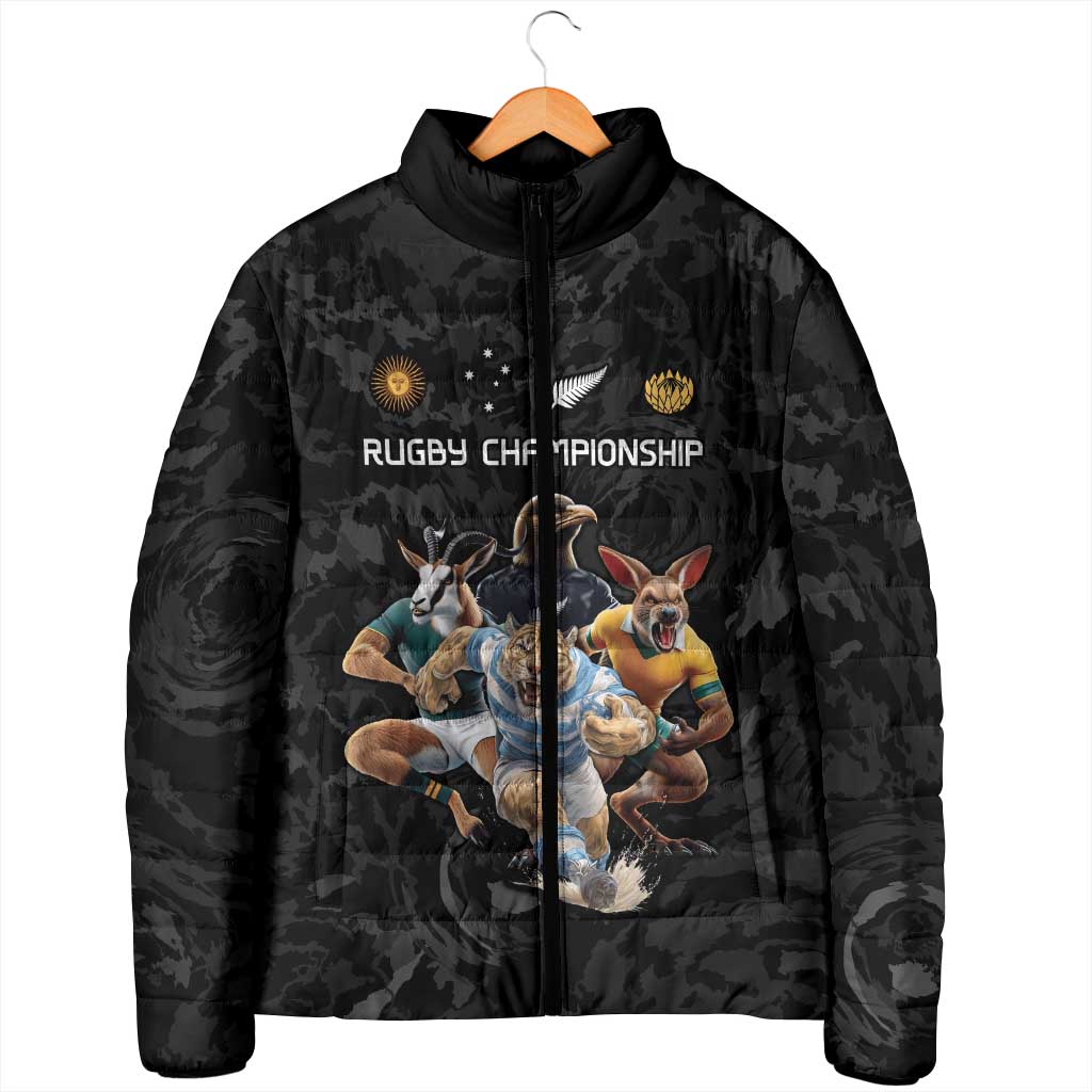 Custom Rugby Southern Hemisphere Padded Jacket Argentina AUNZ South Africa Mascot Black - Wonder Print Shop