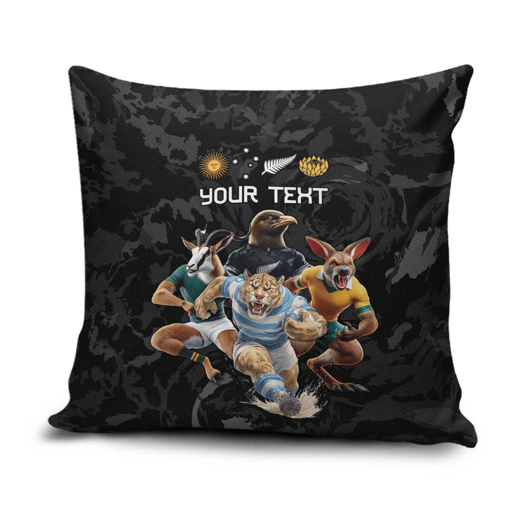 Custom Rugby Southern Hemisphere Pillow Cover Argentina AUNZ South Africa Mascot Black - Wonder Print Shop