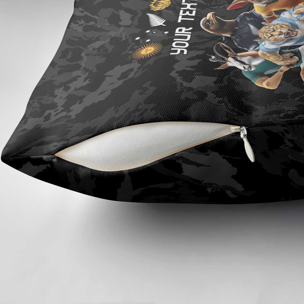 Custom Rugby Southern Hemisphere Pillow Cover Argentina AUNZ South Africa Mascot Black - Wonder Print Shop