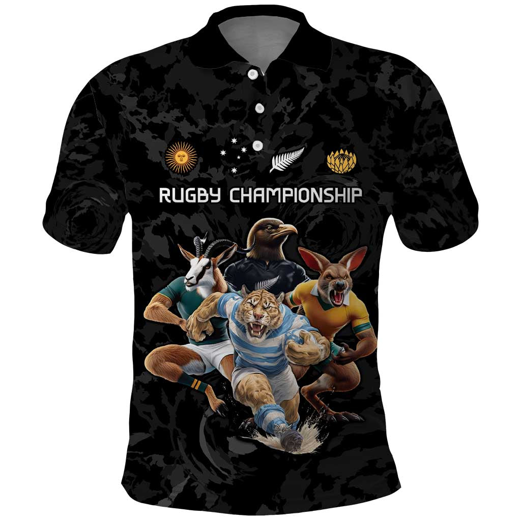 Custom Rugby Southern Hemisphere Polo Shirt Argentina AUNZ South Africa Mascot Black - Wonder Print Shop