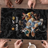 Custom Rugby Southern Hemisphere Puzzle Argentina AUNZ South Africa Mascot Black - Wonder Print Shop