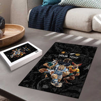 Custom Rugby Southern Hemisphere Puzzle Argentina AUNZ South Africa Mascot Black - Wonder Print Shop