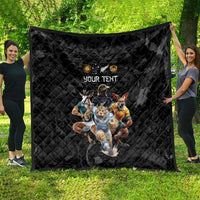 Custom Rugby Southern Hemisphere Quilt Argentina AUNZ South Africa Mascot Black - Wonder Print Shop