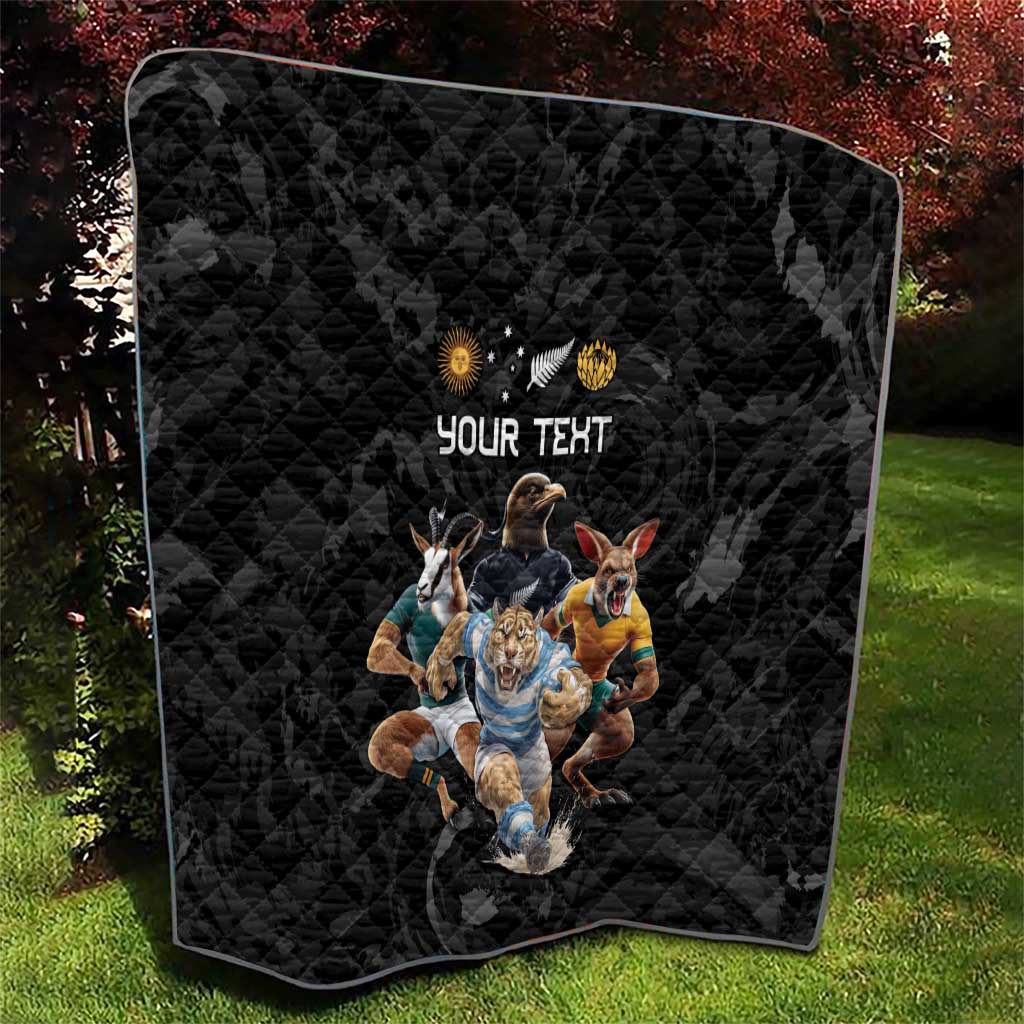 Custom Rugby Southern Hemisphere Quilt Argentina AUNZ South Africa Mascot Black - Wonder Print Shop