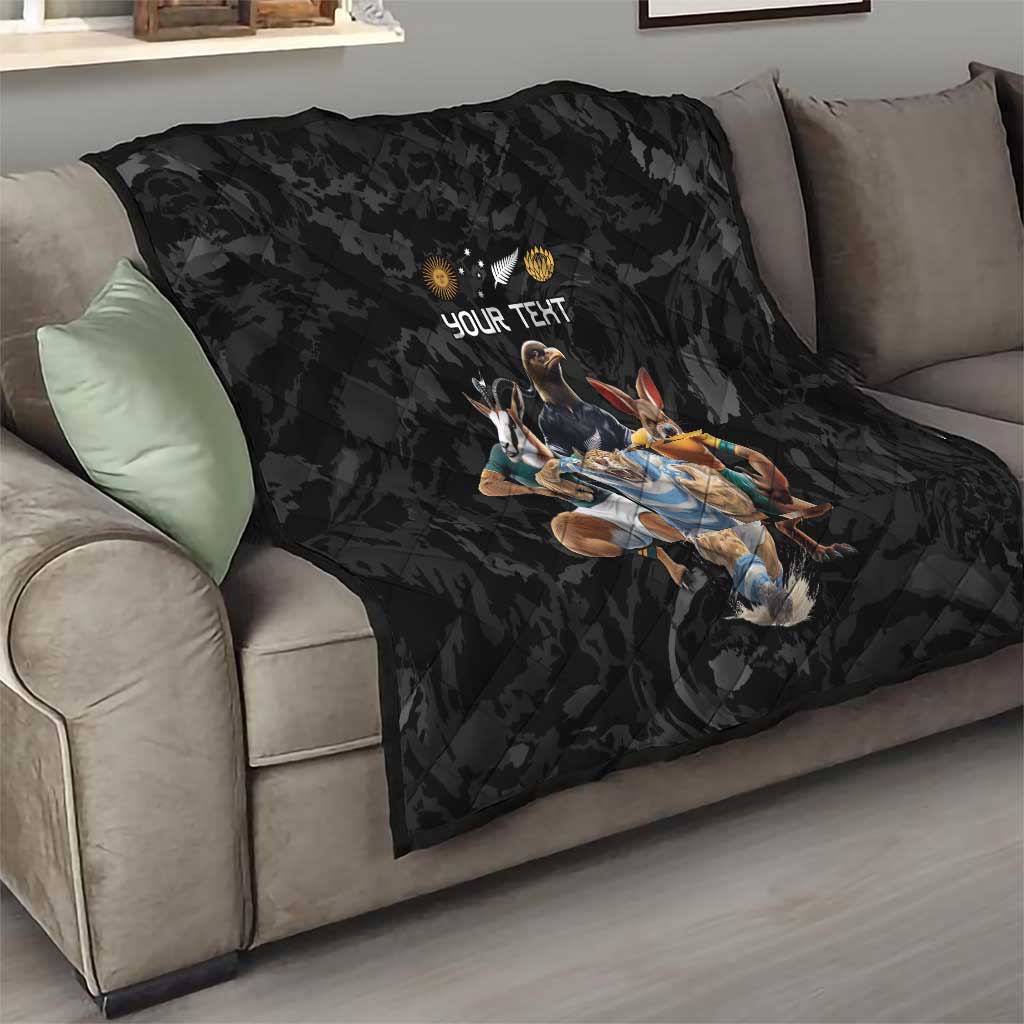 Custom Rugby Southern Hemisphere Quilt Argentina AUNZ South Africa Mascot Black - Wonder Print Shop