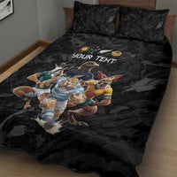 Custom Rugby Southern Hemisphere Quilt Bed Set Argentina AUNZ South Africa Mascot Black - Wonder Print Shop