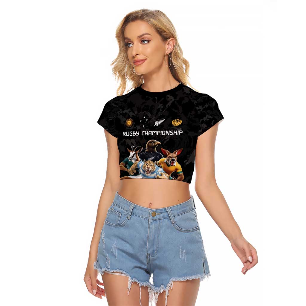 Custom Rugby Southern Hemisphere Raglan Cropped T Shirt Argentina AUNZ South Africa Mascot Black - Wonder Print Shop