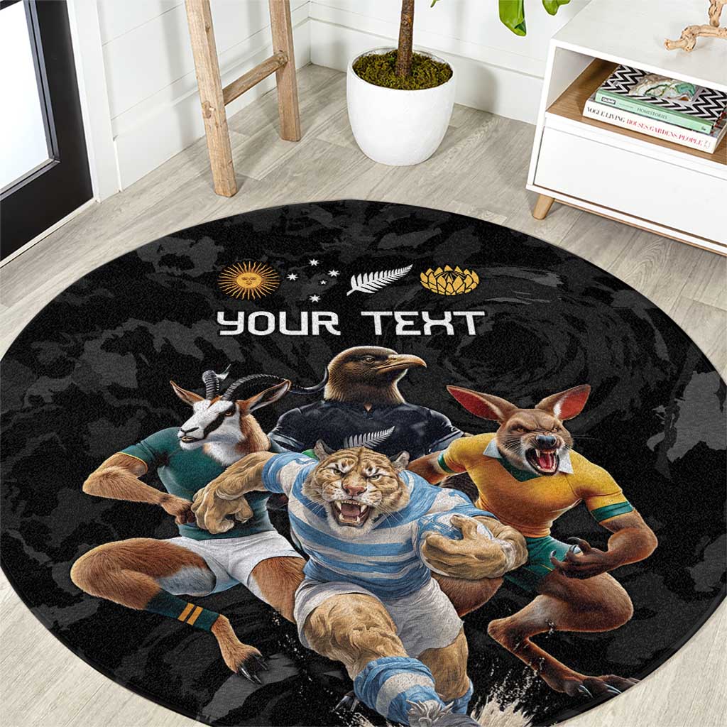 Custom Rugby Southern Hemisphere Round Carpet Argentina AUNZ South Africa Mascot Black - Wonder Print Shop