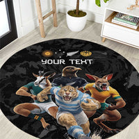 Custom Rugby Southern Hemisphere Round Carpet Argentina AUNZ South Africa Mascot Black - Wonder Print Shop