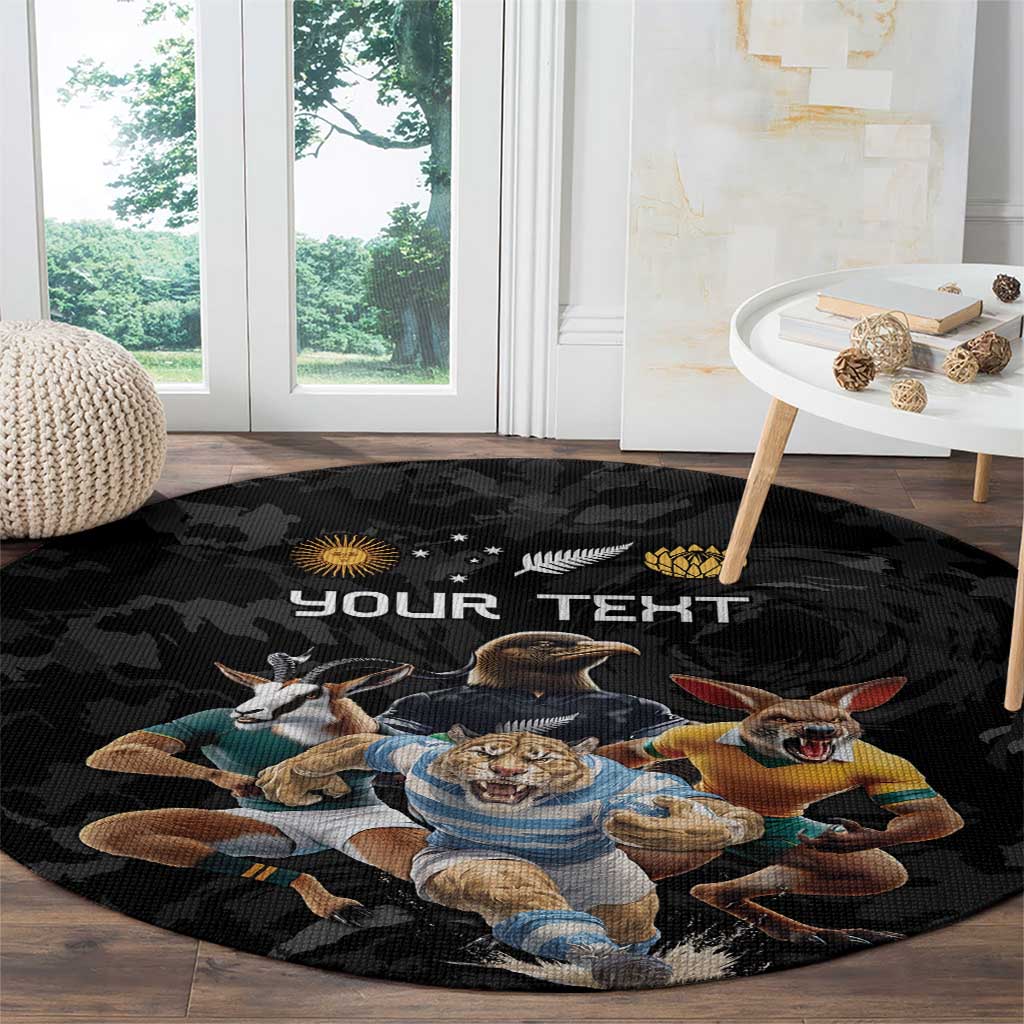 Custom Rugby Southern Hemisphere Round Carpet Argentina AUNZ South Africa Mascot Black - Wonder Print Shop