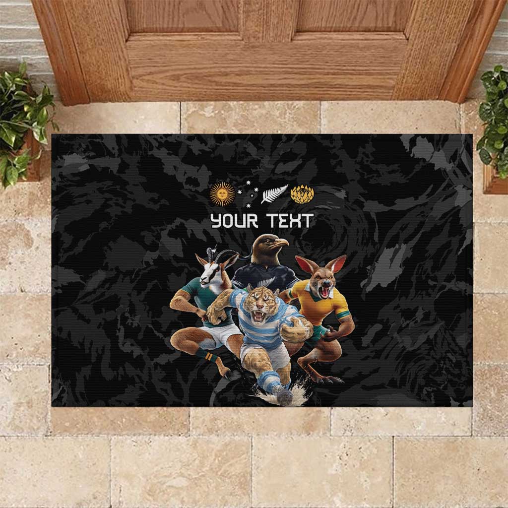 Custom Rugby Southern Hemisphere Rubber Doormat Argentina AUNZ South Africa Mascot Black - Wonder Print Shop