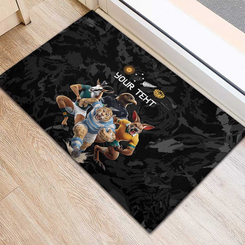Custom Rugby Southern Hemisphere Rubber Doormat Argentina AUNZ South Africa Mascot Black - Wonder Print Shop