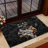 Custom Rugby Southern Hemisphere Rubber Doormat Argentina AUNZ South Africa Mascot Black - Wonder Print Shop