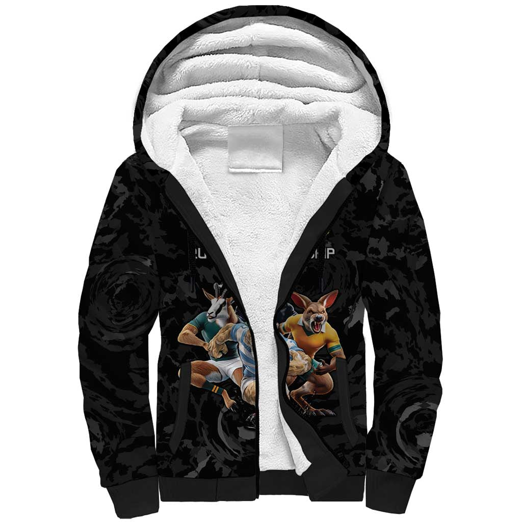 Custom Rugby Southern Hemisphere Sherpa Hoodie Argentina AUNZ South Africa Mascot Black - Wonder Print Shop