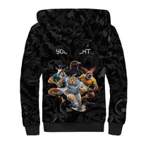 Custom Rugby Southern Hemisphere Sherpa Hoodie Argentina AUNZ South Africa Mascot Black - Wonder Print Shop