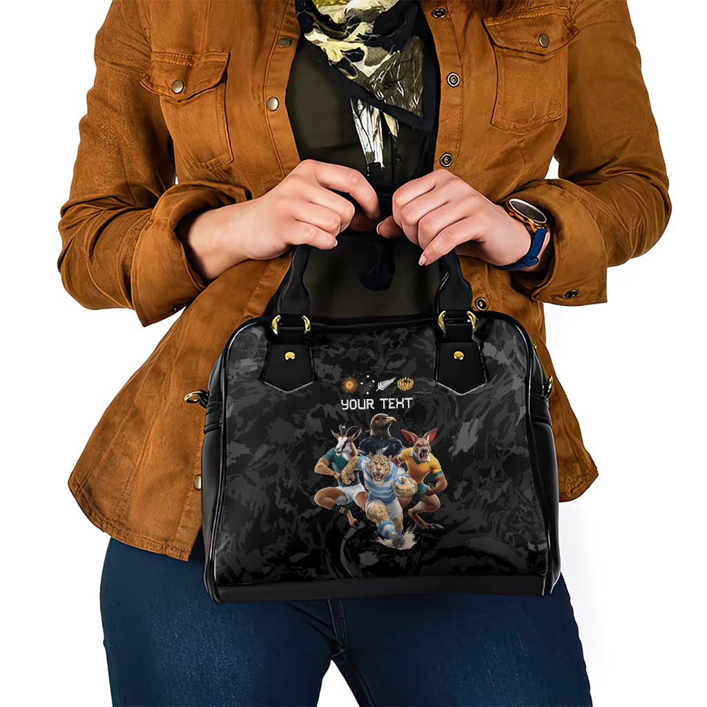 Custom Rugby Southern Hemisphere Shoulder Handbag Argentina AUNZ South Africa Mascot Black - Wonder Print Shop