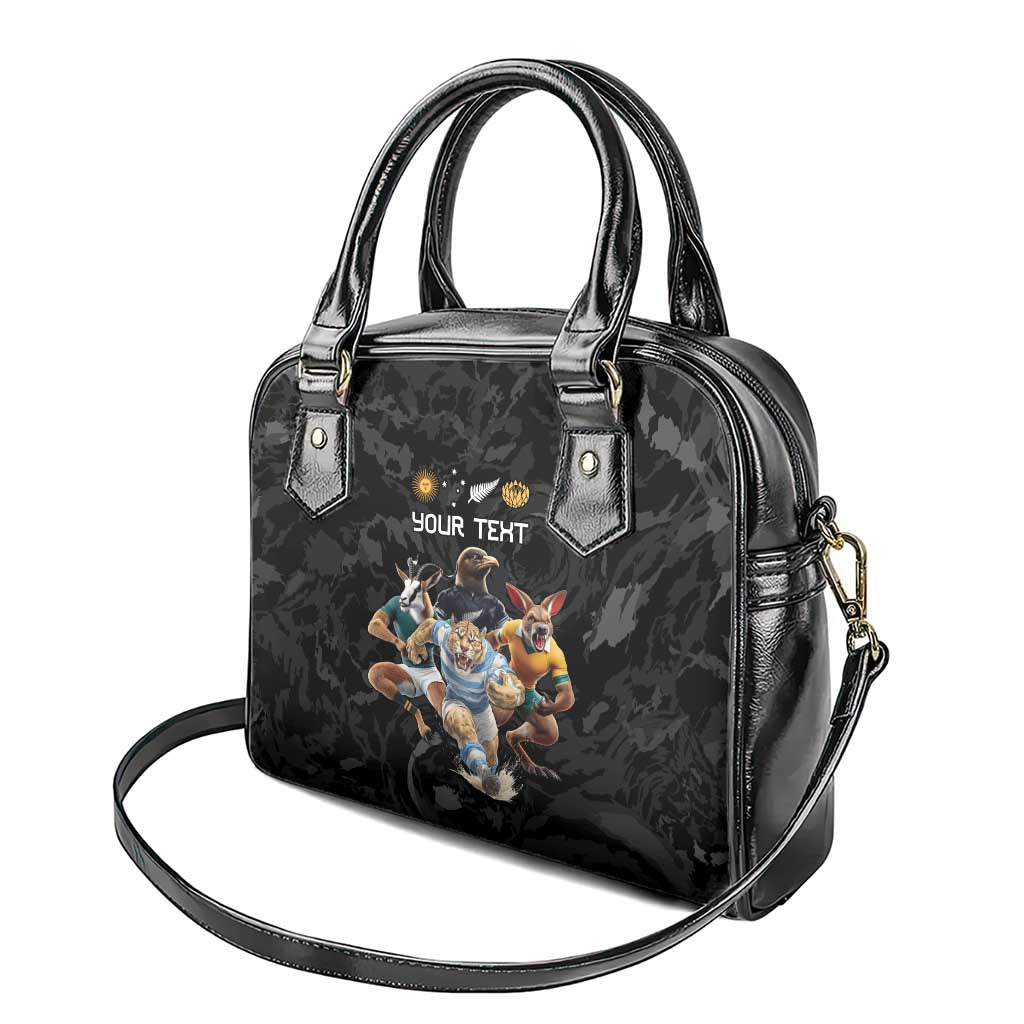 Custom Rugby Southern Hemisphere Shoulder Handbag Argentina AUNZ South Africa Mascot Black - Wonder Print Shop