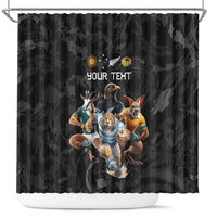 Custom Rugby Southern Hemisphere Shower Curtain Argentina AUNZ South Africa Mascot Black - Wonder Print Shop