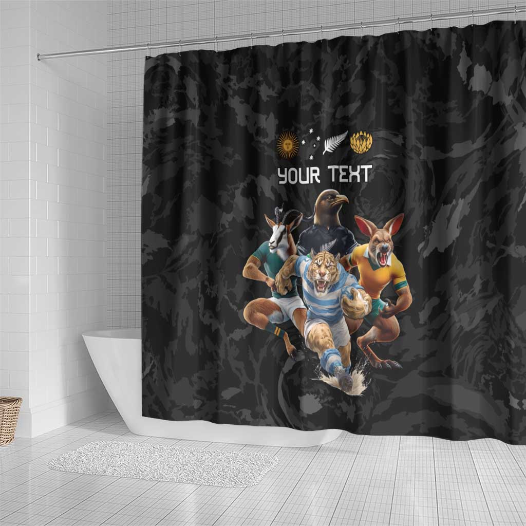 Custom Rugby Southern Hemisphere Shower Curtain Argentina AUNZ South Africa Mascot Black - Wonder Print Shop