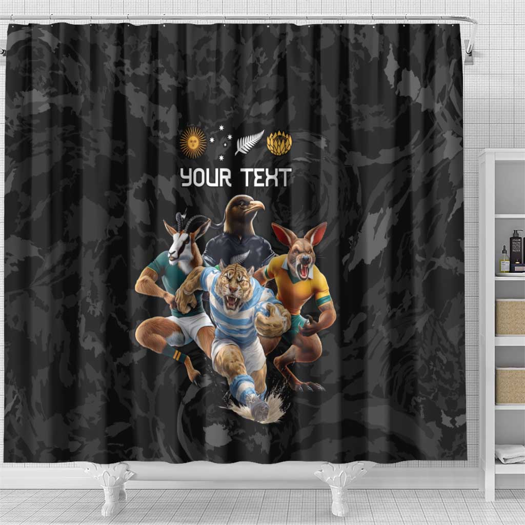 Custom Rugby Southern Hemisphere Shower Curtain Argentina AUNZ South Africa Mascot Black - Wonder Print Shop