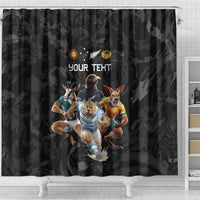 Custom Rugby Southern Hemisphere Shower Curtain Argentina AUNZ South Africa Mascot Black - Wonder Print Shop