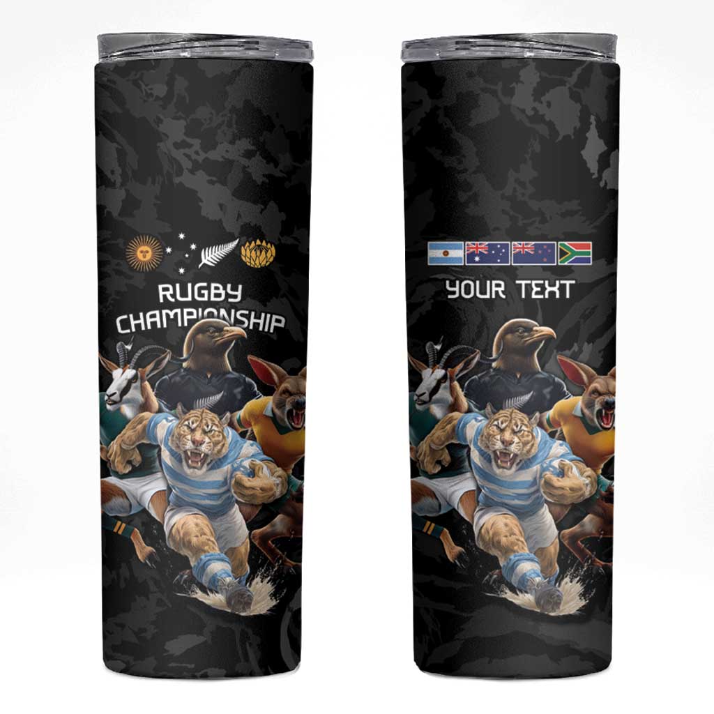 Custom Rugby Southern Hemisphere Skinny Tumbler Argentina AUNZ South Africa Mascot Black - Wonder Print Shop