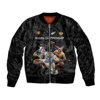 Custom Rugby Southern Hemisphere Sleeve Zip Bomber Jacket Argentina AUNZ South Africa Mascot Black - Wonder Print Shop