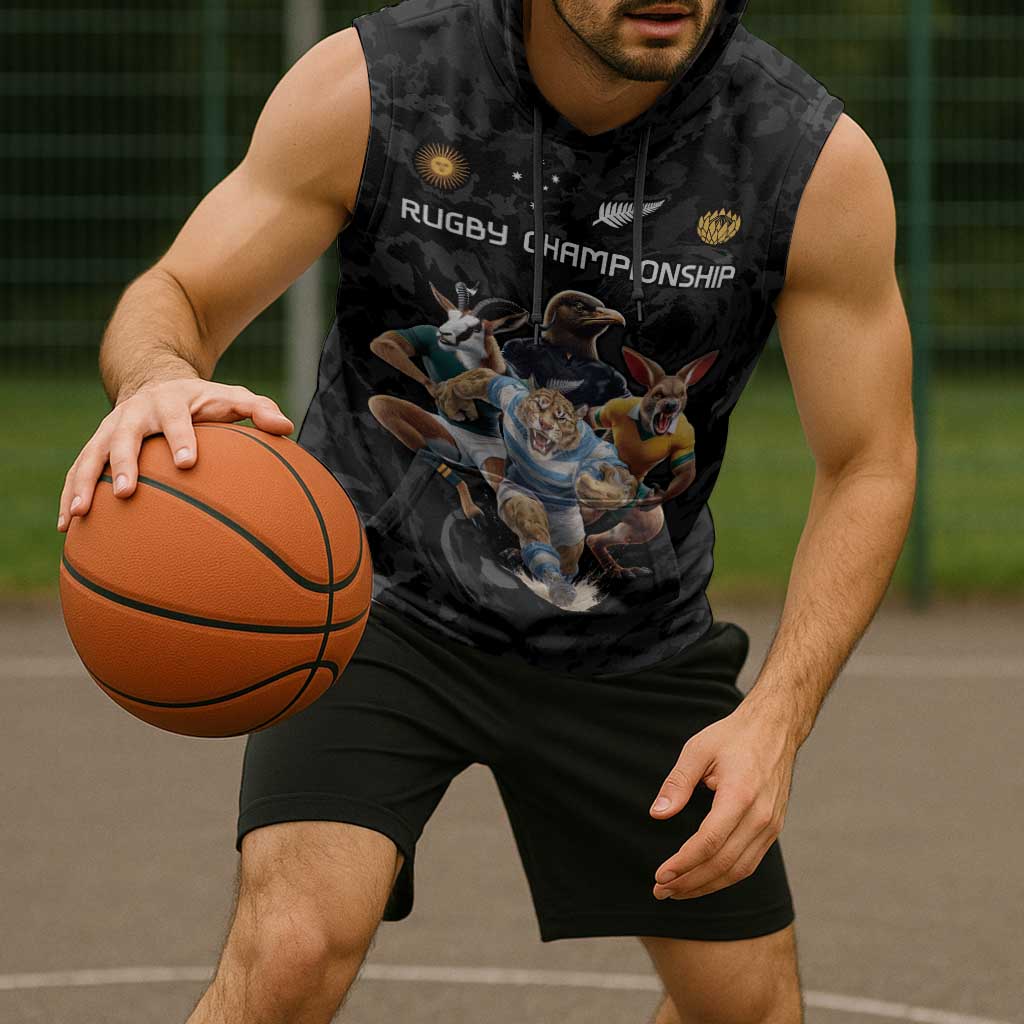 Custom Rugby Southern Hemisphere Sleeveless Hoodie Argentina AUNZ South Africa Mascot Black - Wonder Print Shop