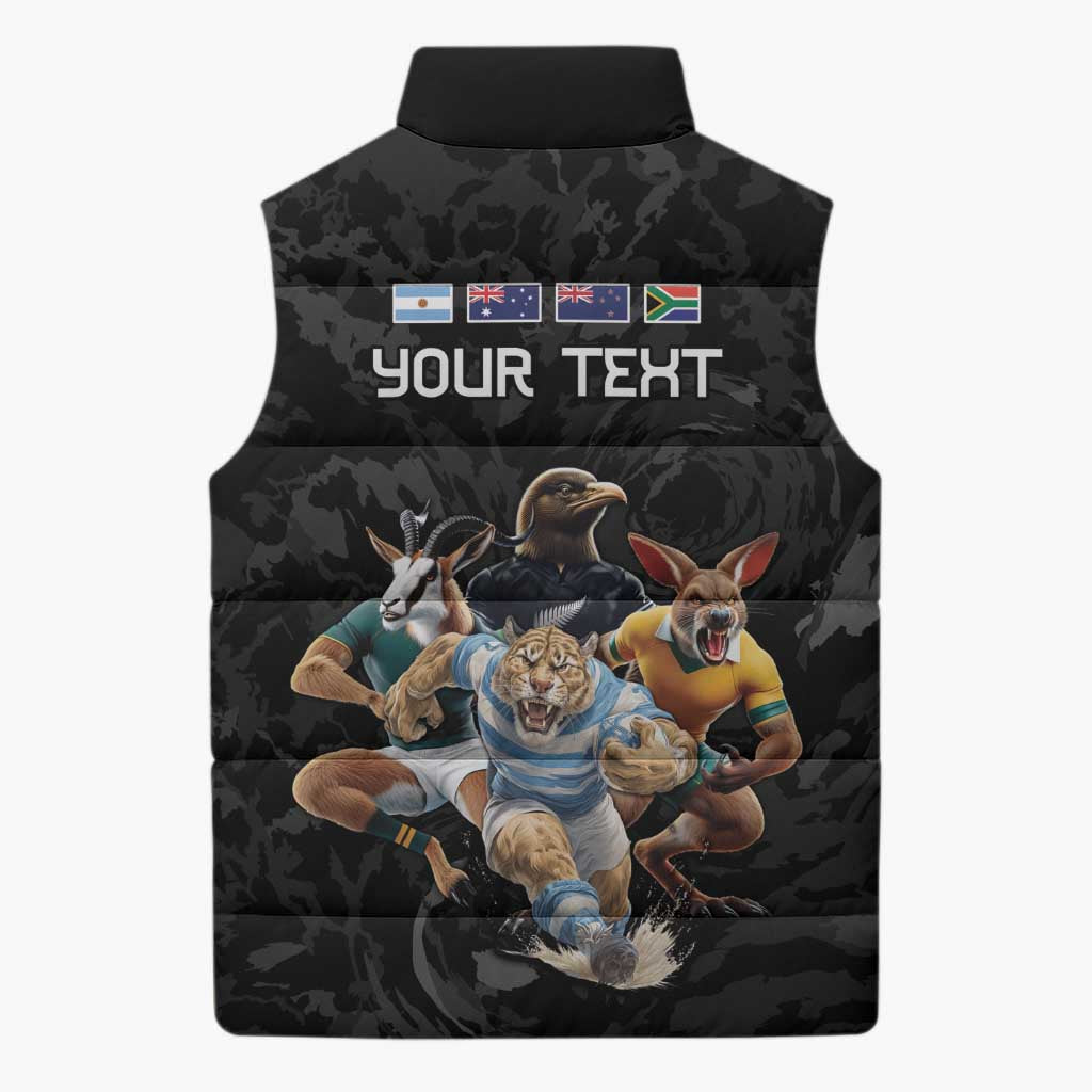 Custom Rugby Southern Hemisphere Sleeveless Puffer Jacket Argentina AUNZ South Africa Mascot Black - Wonder Print Shop
