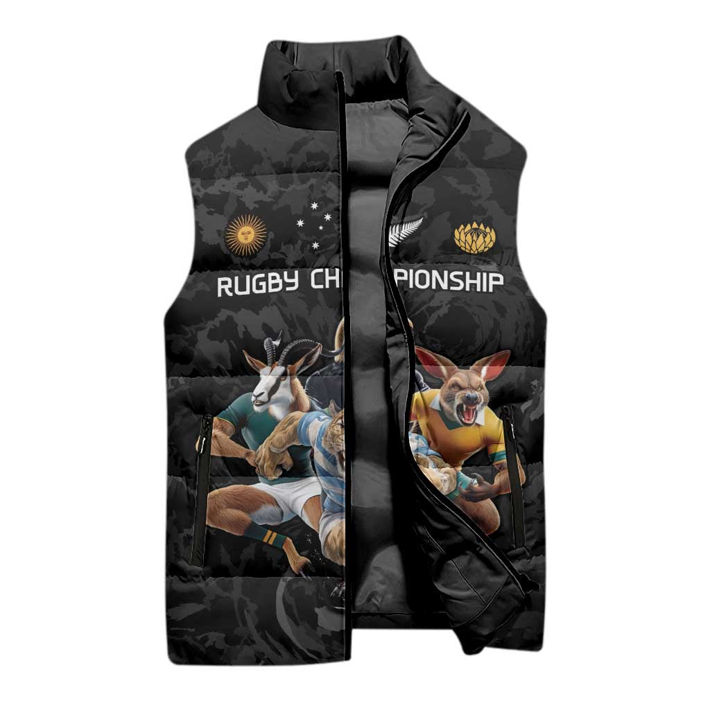 Custom Rugby Southern Hemisphere Sleeveless Puffer Jacket Argentina AUNZ South Africa Mascot Black - Wonder Print Shop
