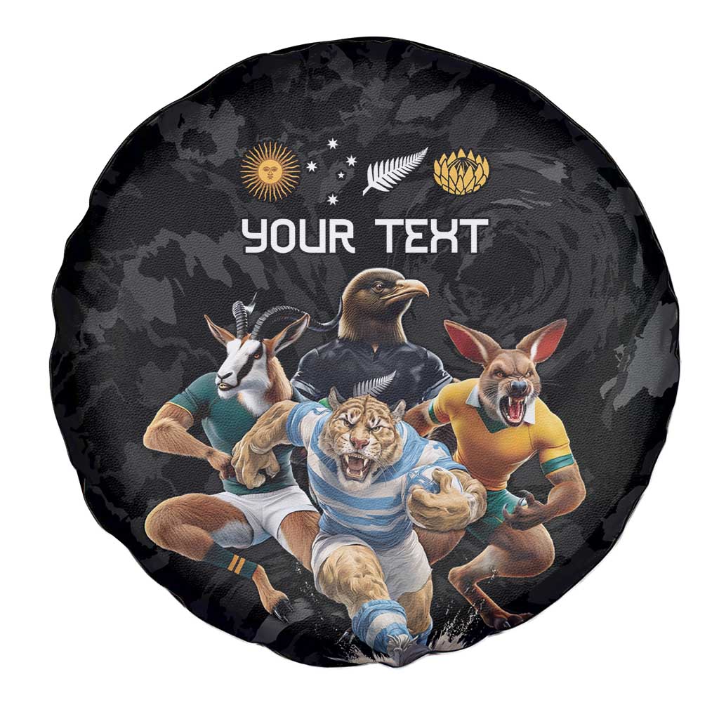 Custom Rugby Southern Hemisphere Spare Tire Cover Argentina AUNZ South Africa Mascot Black - Wonder Print Shop