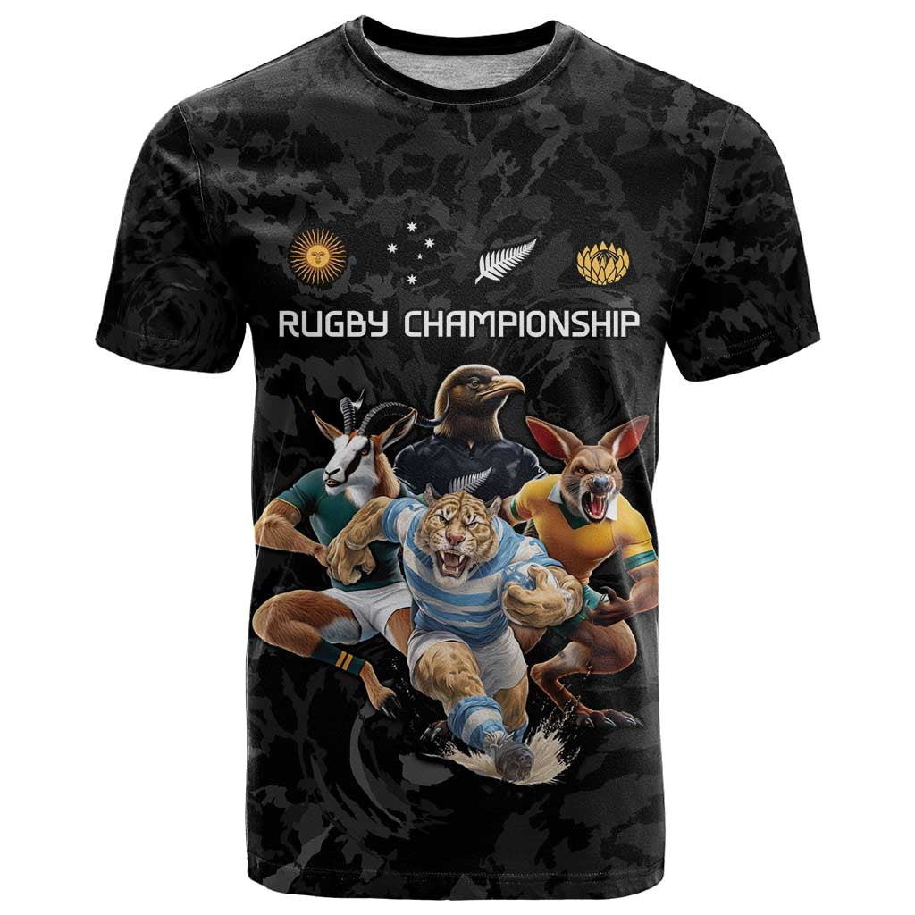Custom Rugby Southern Hemisphere T Shirt Argentina AUNZ South Africa Mascot Black - Wonder Print Shop