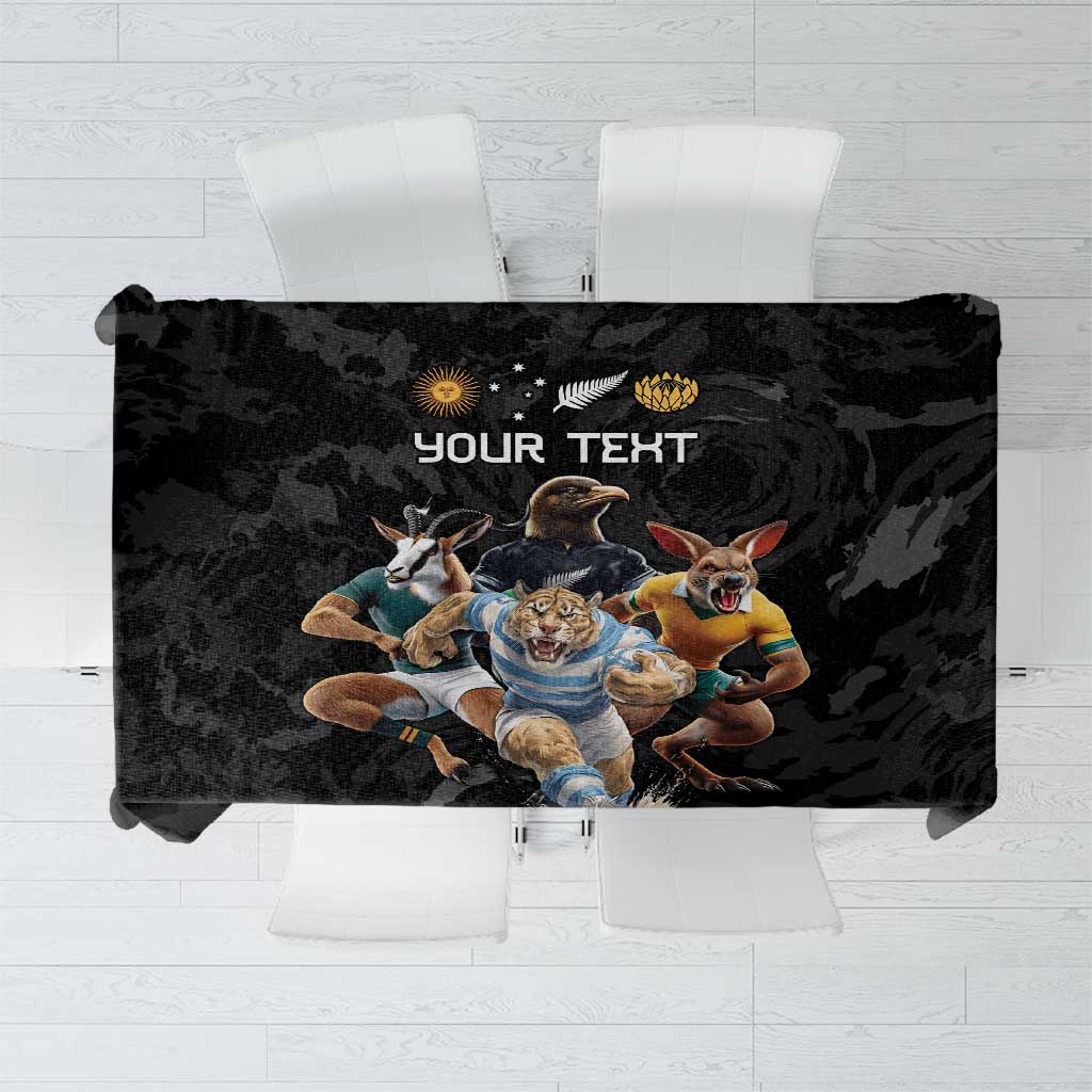 Custom Rugby Southern Hemisphere Tablecloth Argentina AUNZ South Africa Mascot Black - Wonder Print Shop