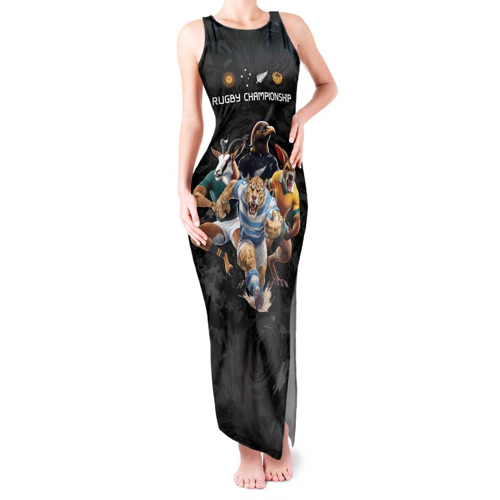 Custom Rugby Southern Hemisphere Tank Maxi Dress Argentina AUNZ South Africa Mascot Black - Wonder Print Shop