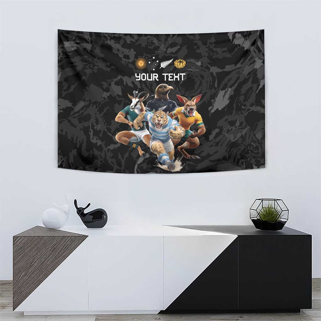 Custom Rugby Southern Hemisphere Tapestry Argentina AUNZ South Africa Mascot Black - Wonder Print Shop