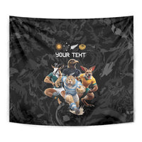 Custom Rugby Southern Hemisphere Tapestry Argentina AUNZ South Africa Mascot Black - Wonder Print Shop