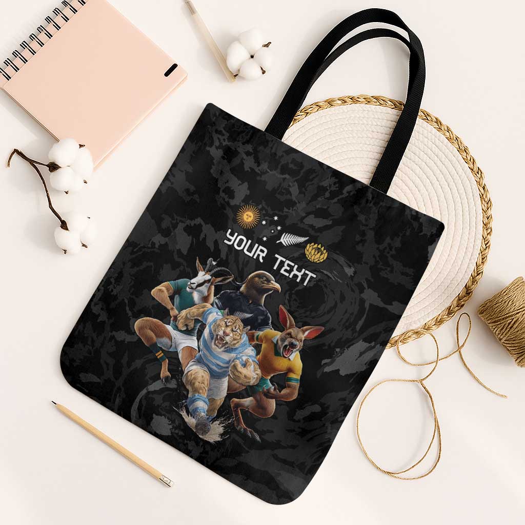 Custom Rugby Southern Hemisphere Tote Bag Argentina AUNZ South Africa Mascot Black - Wonder Print Shop